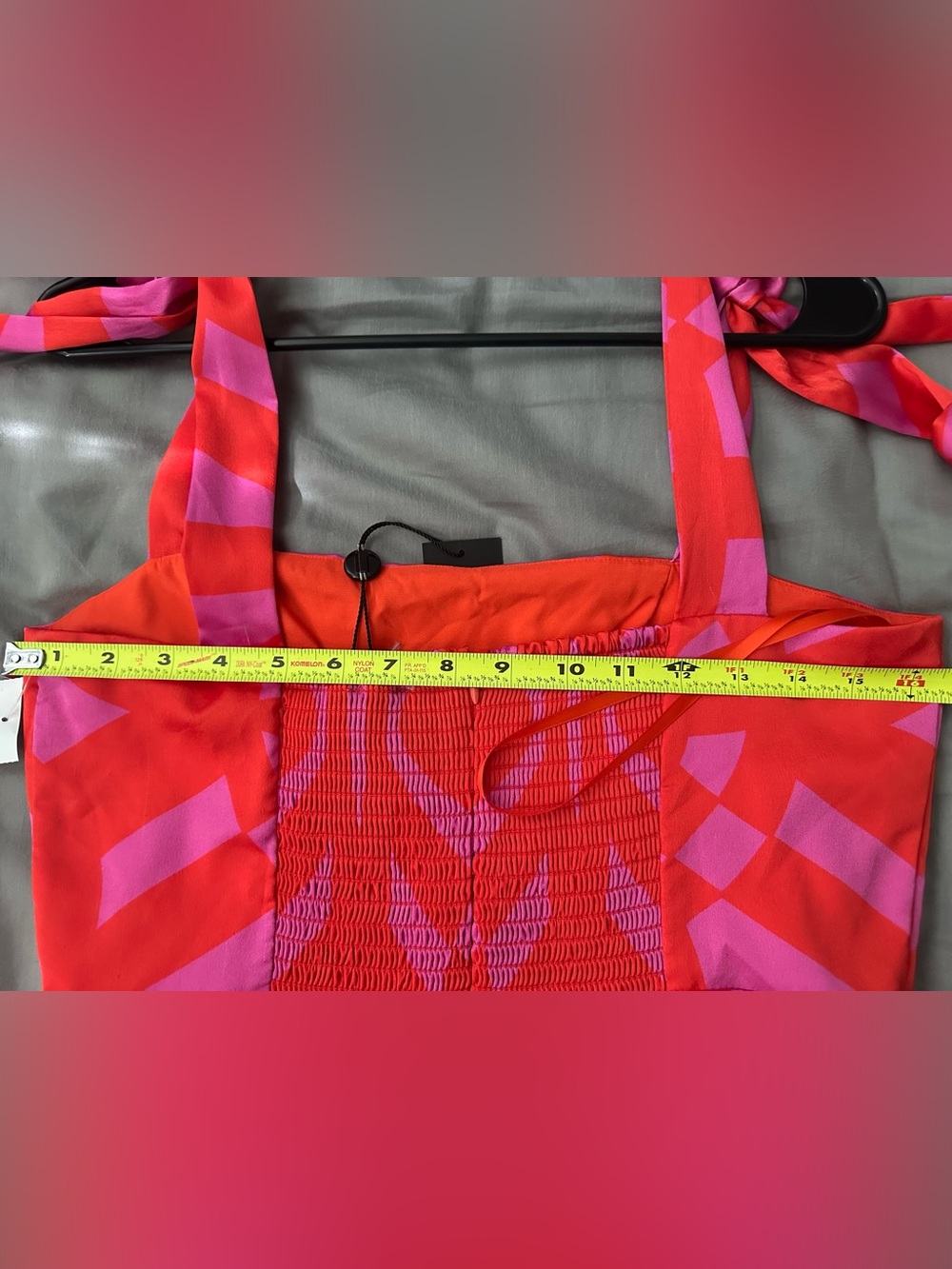 Gianni Bini Red and Pink Geometric Tie-Shoulder Mini Dress - size 10 - Picture 9 of 10